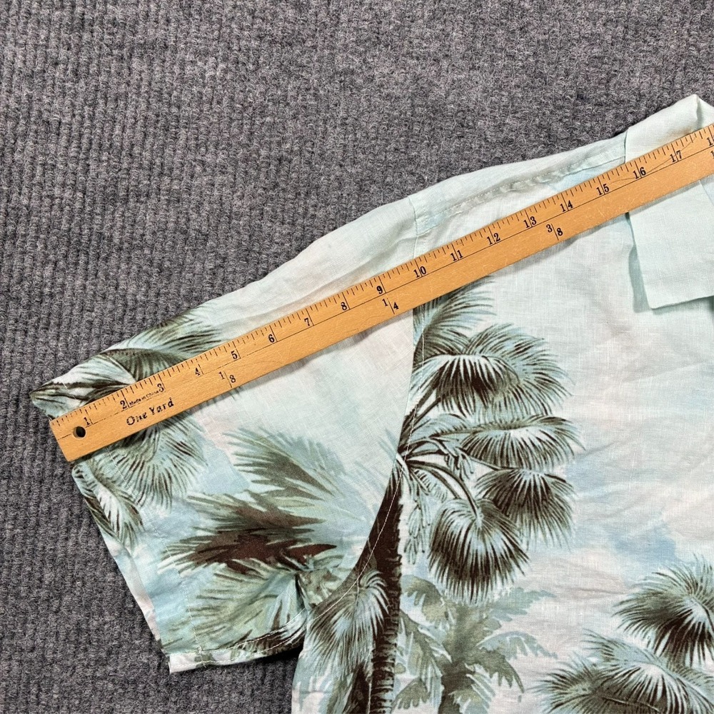 Tommy Bahama Linen Hawaiian Shirt Mens L Blue Palm Tree AOP Camp Casual - Picture 6 of 8
